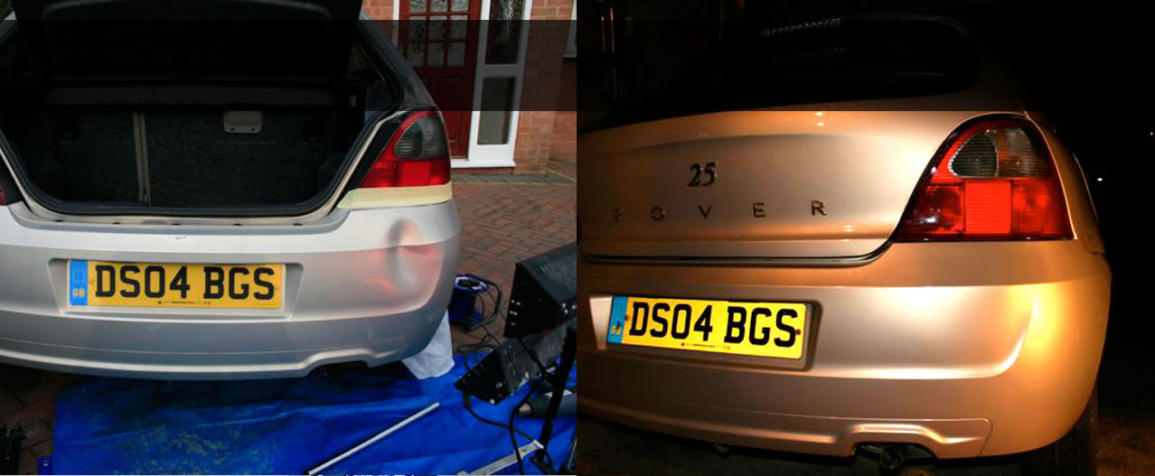 Damage to car before and after repair